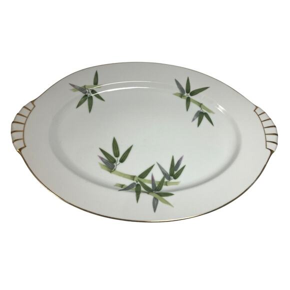 Vintage Narumi 12.75" Platter Oval Serving Spring Bamboo Japan 1950s 24K Gold - Picture 1 of 8